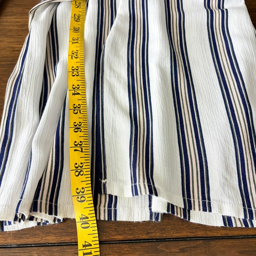 Simplee Women Wide Leg Palazzo Pants Size M Blue Striped High Rise Front Slit - Picture 13 of 13